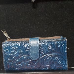 Patricia Nash Embossed Floral Patent Leather Wallet - Blue